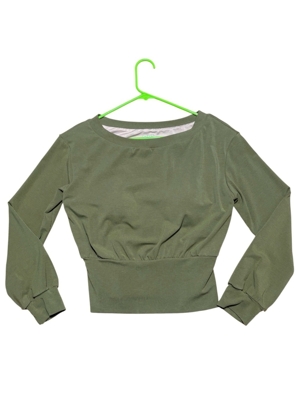 OGL Non-Itchy Wool Blend Boatneck Crop Bra Top NWT In Olive Green Sz M
